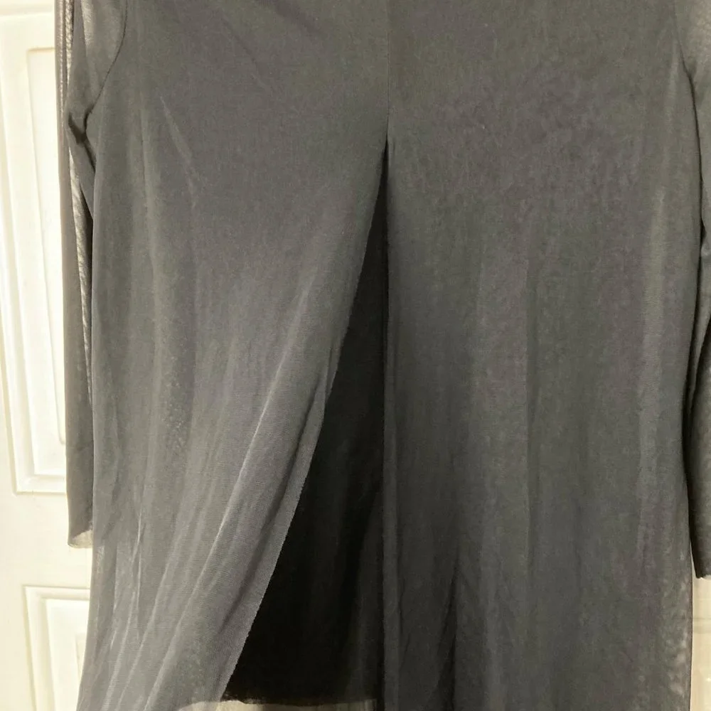 Vintage Carmen Marc Valvo Women Sz XS Black Sheer‎ Layered Slits Stretch Blouse - Picture 6 of 7